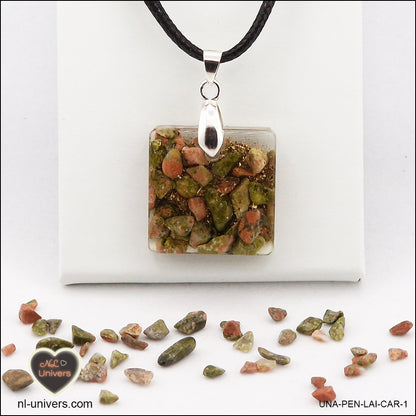 Pendentif Unakite carré M.1 en orgonite laiton