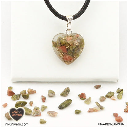 Unakite heart pendant M.1 in brass orgonite