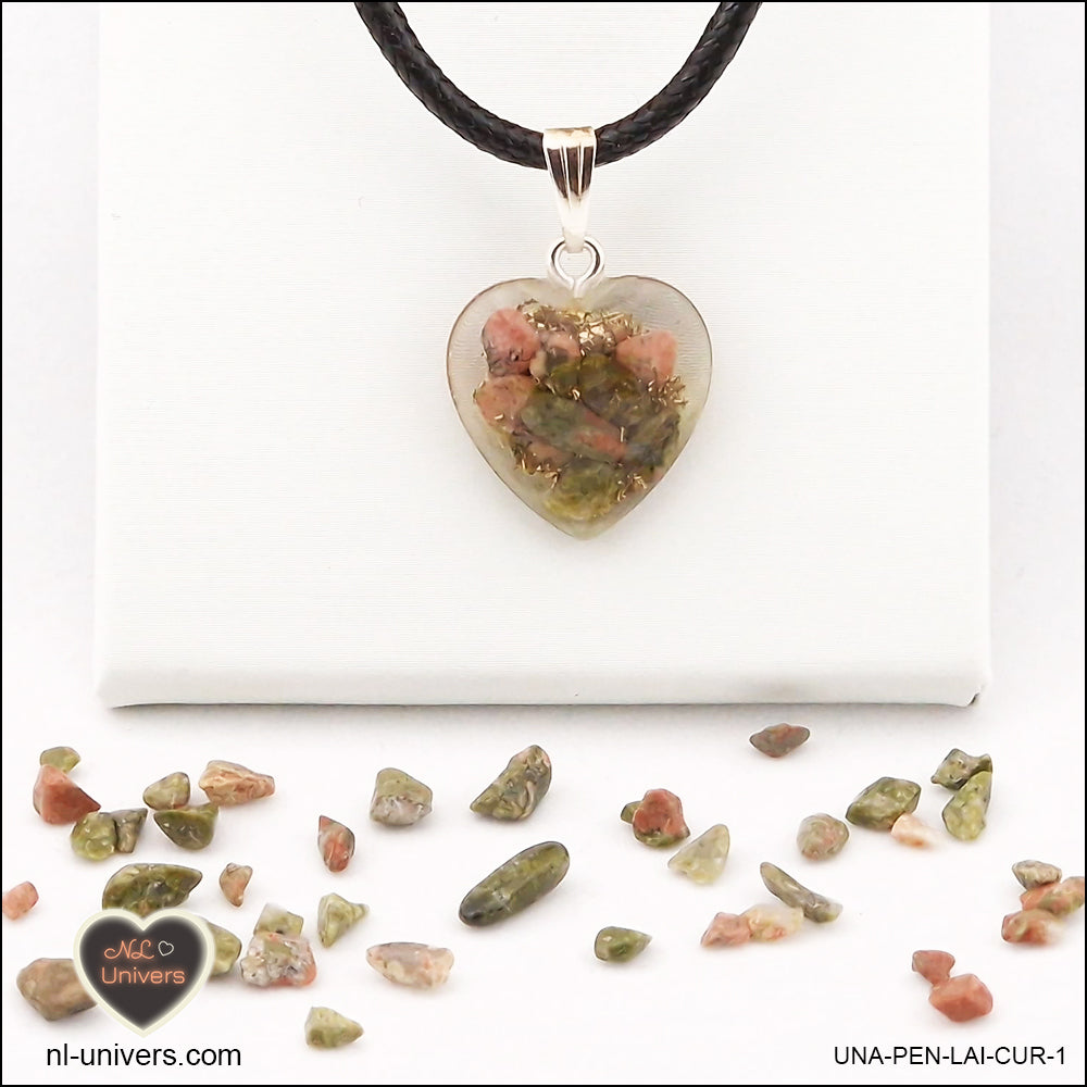 Unakite heart pendant M.1 in brass orgonite