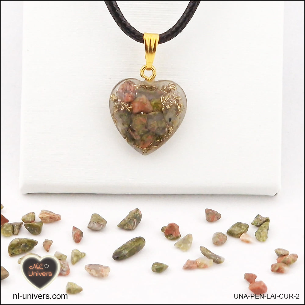 Unakite heart pendant M.1 in brass orgonite