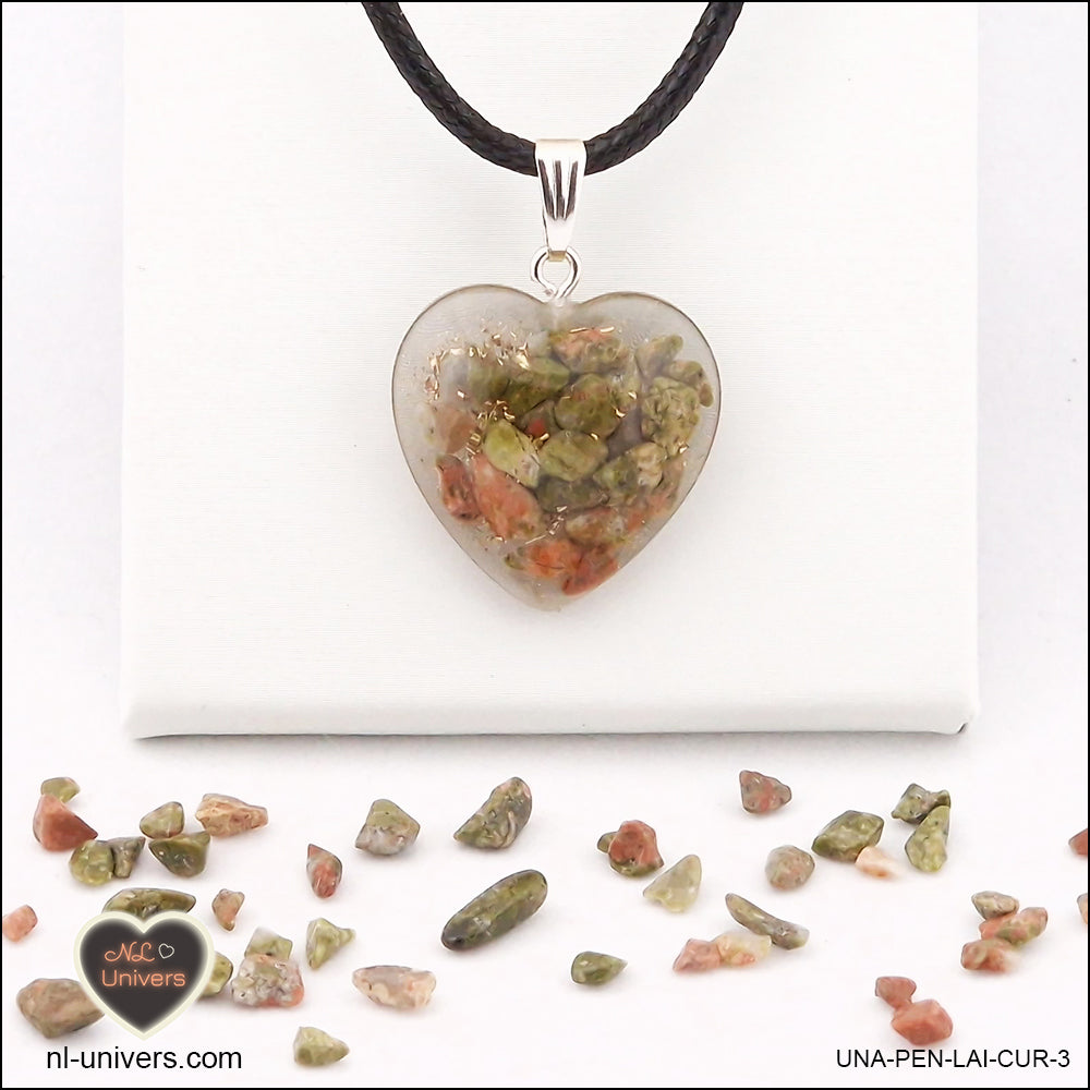 Unakite heart pendant M.2 in brass orgonite