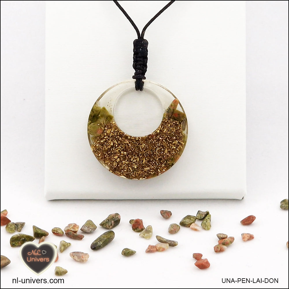 Pendentif Unakite donut en orgonite laiton