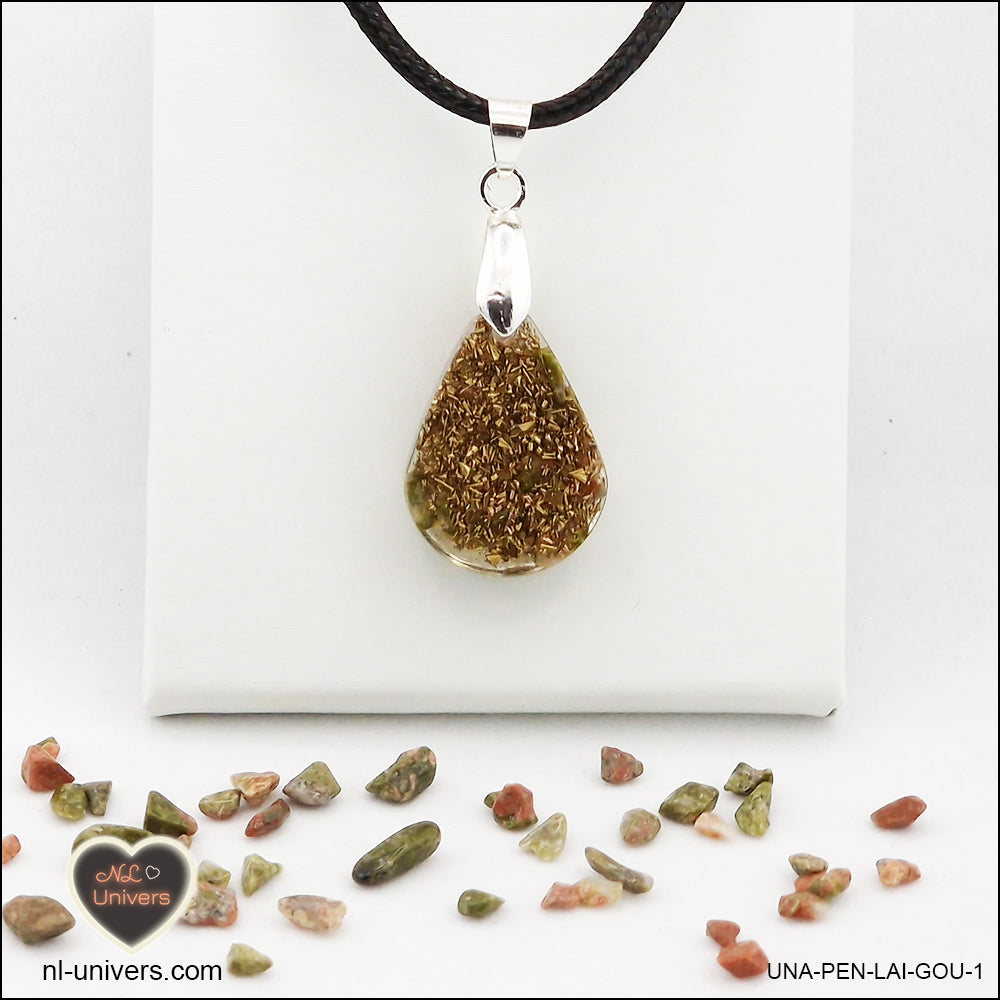 Pendentif Unakite goutte en orgonite laiton