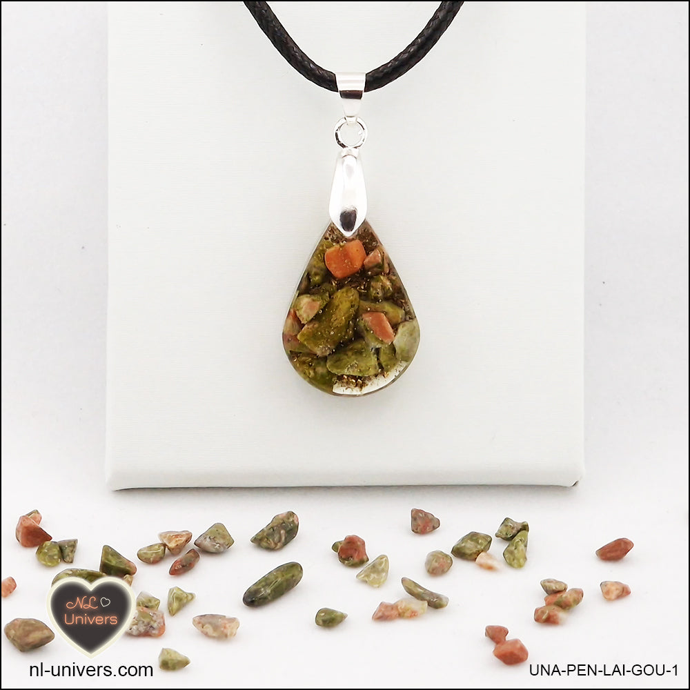 Pendentif Unakite goutte en orgonite laiton