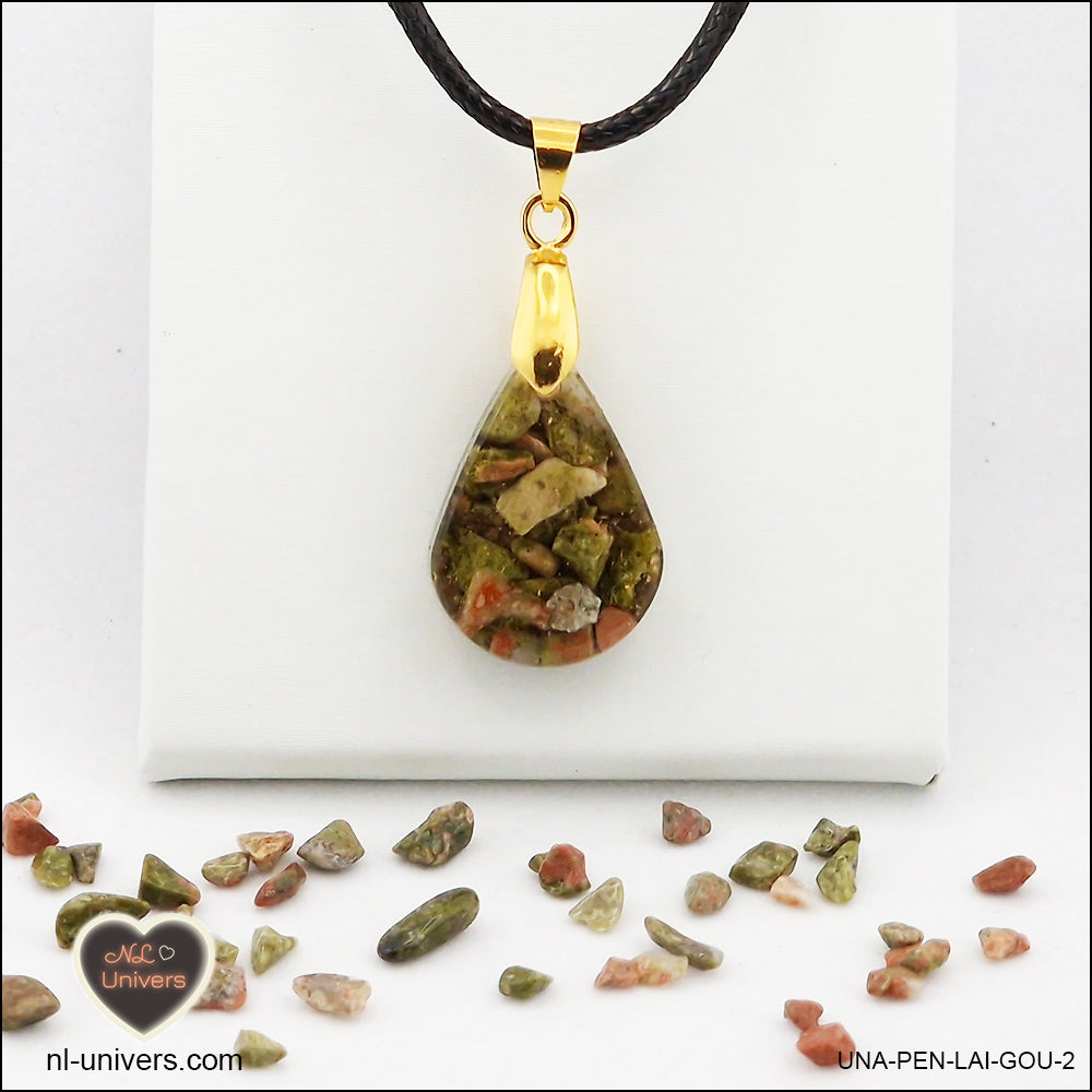 Pendentif Unakite goutte en orgonite laiton