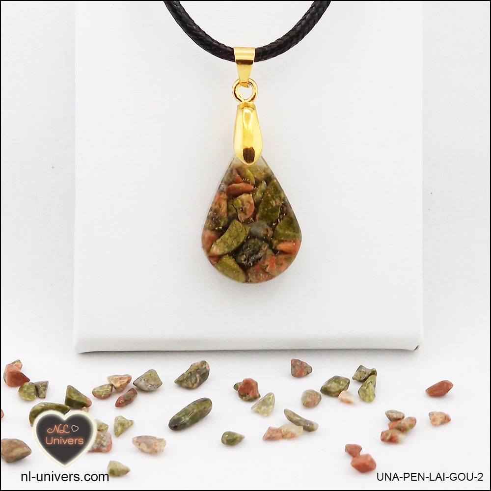 Pendentif Unakite goutte en orgonite laiton