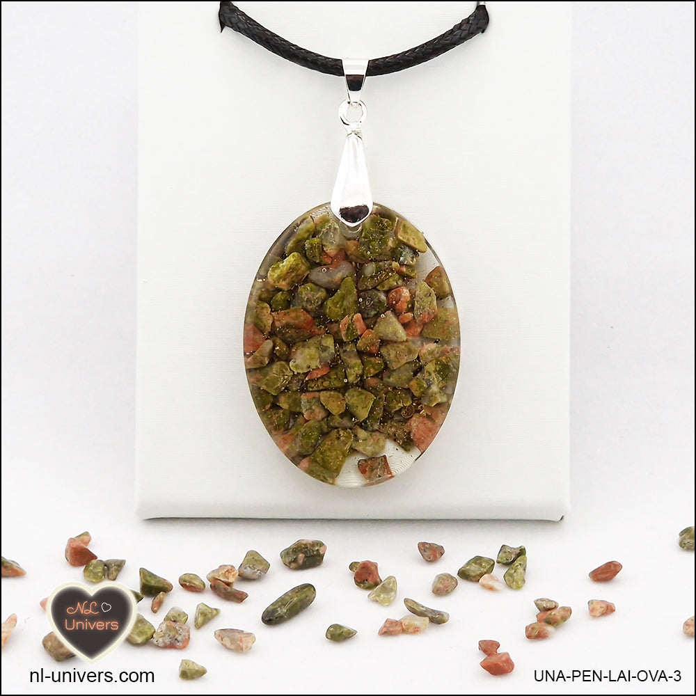 Pendentif Unakite ovale M.2 en orgonite laiton