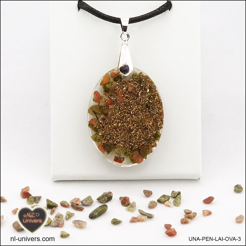 Pendentif Unakite ovale M.2 en orgonite laiton