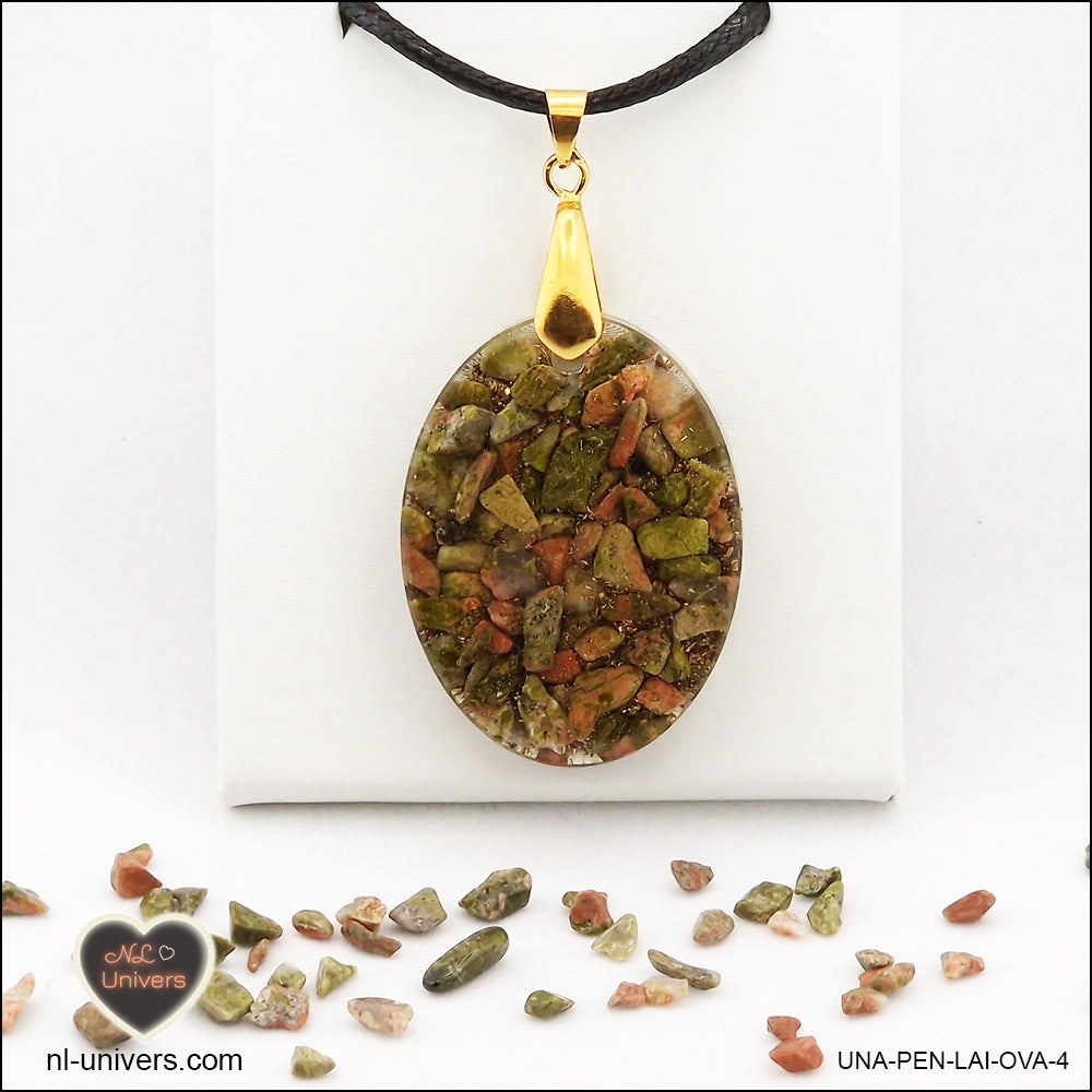 Unakite oval pendant M.2 in brass orgonite