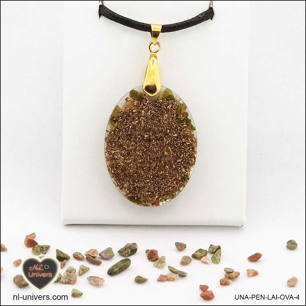 Unakite oval pendant M.2 in brass orgonite