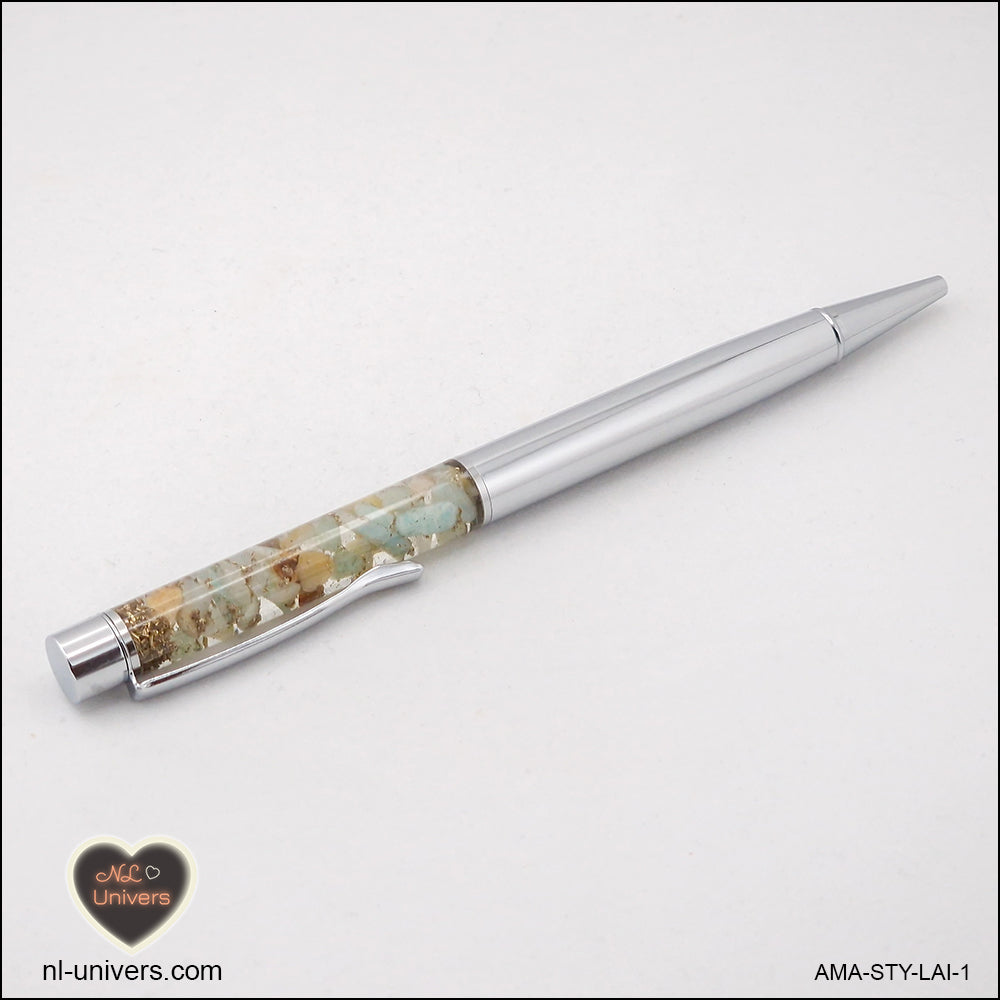 Stylo Amazonite métallique en orgonite laiton