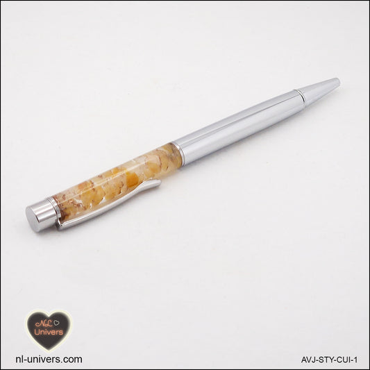 Stylo Aventurine jaune métallique en orgonite cuivre