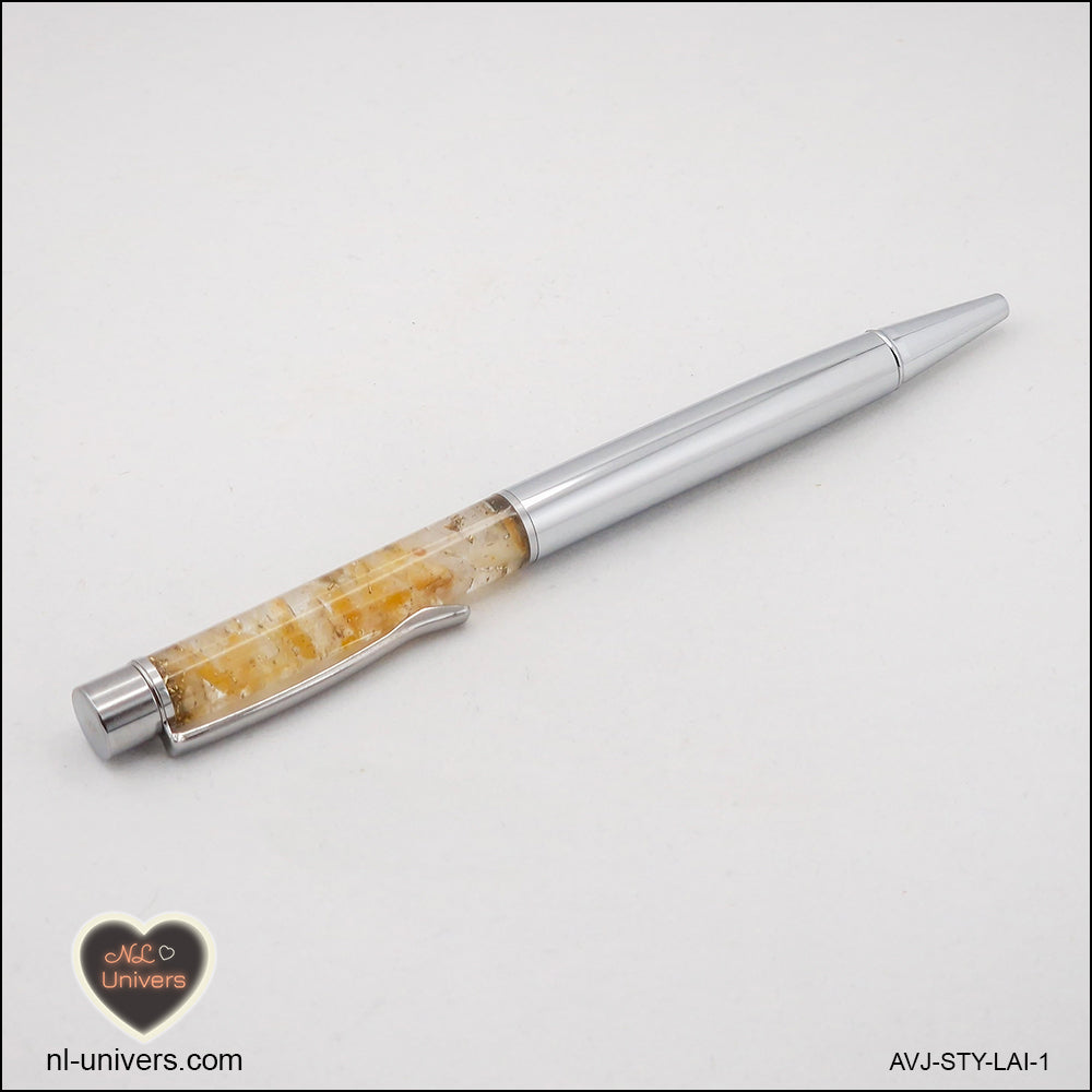 Stylo Aventurine jaune métallique en orgonite laiton