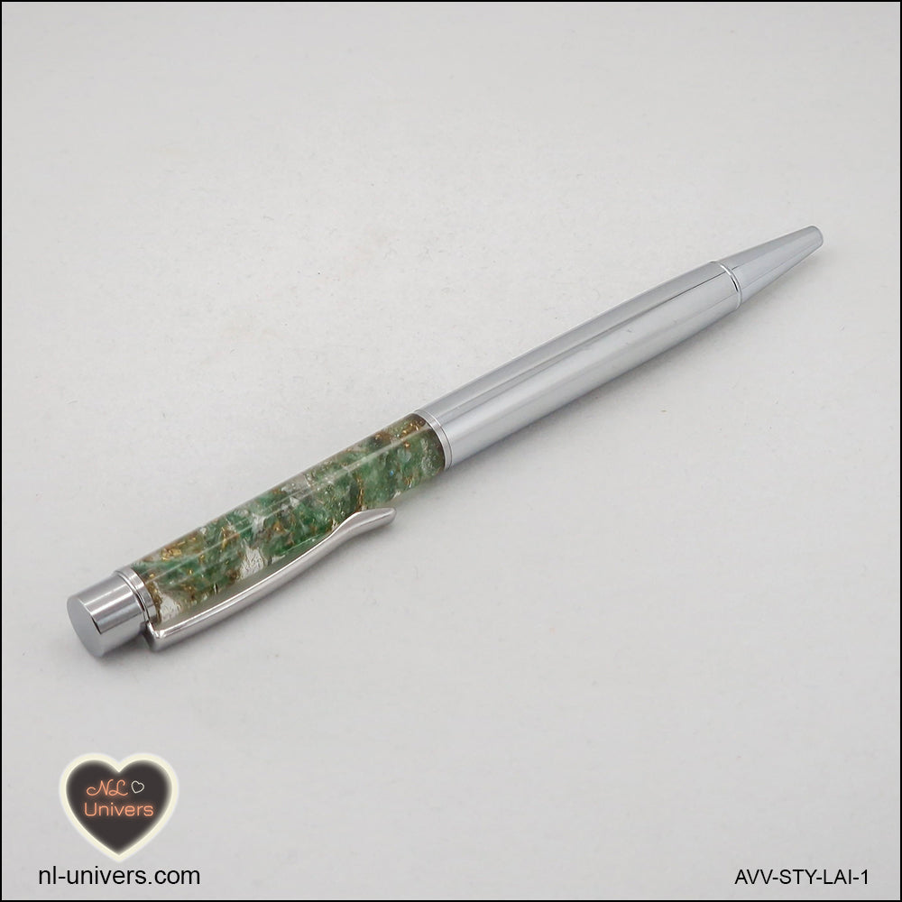 Stylo Aventurine verte métallique en orgonite laiton