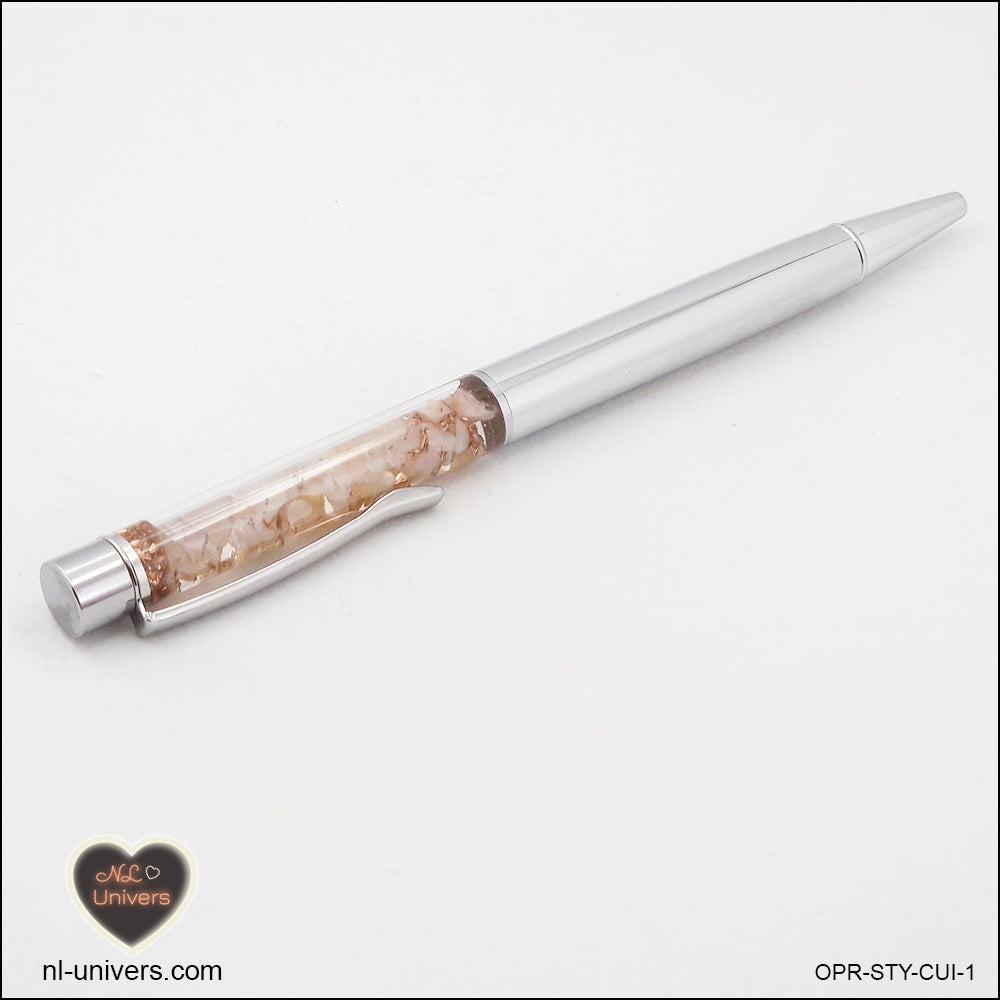 Stylo Opale rose métallique en orgonite cuivre