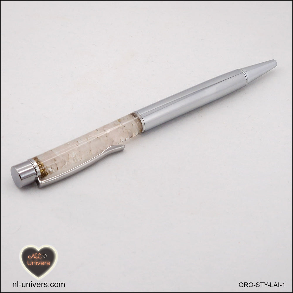 Stylo Quartz rose métallique en orgonite laiton