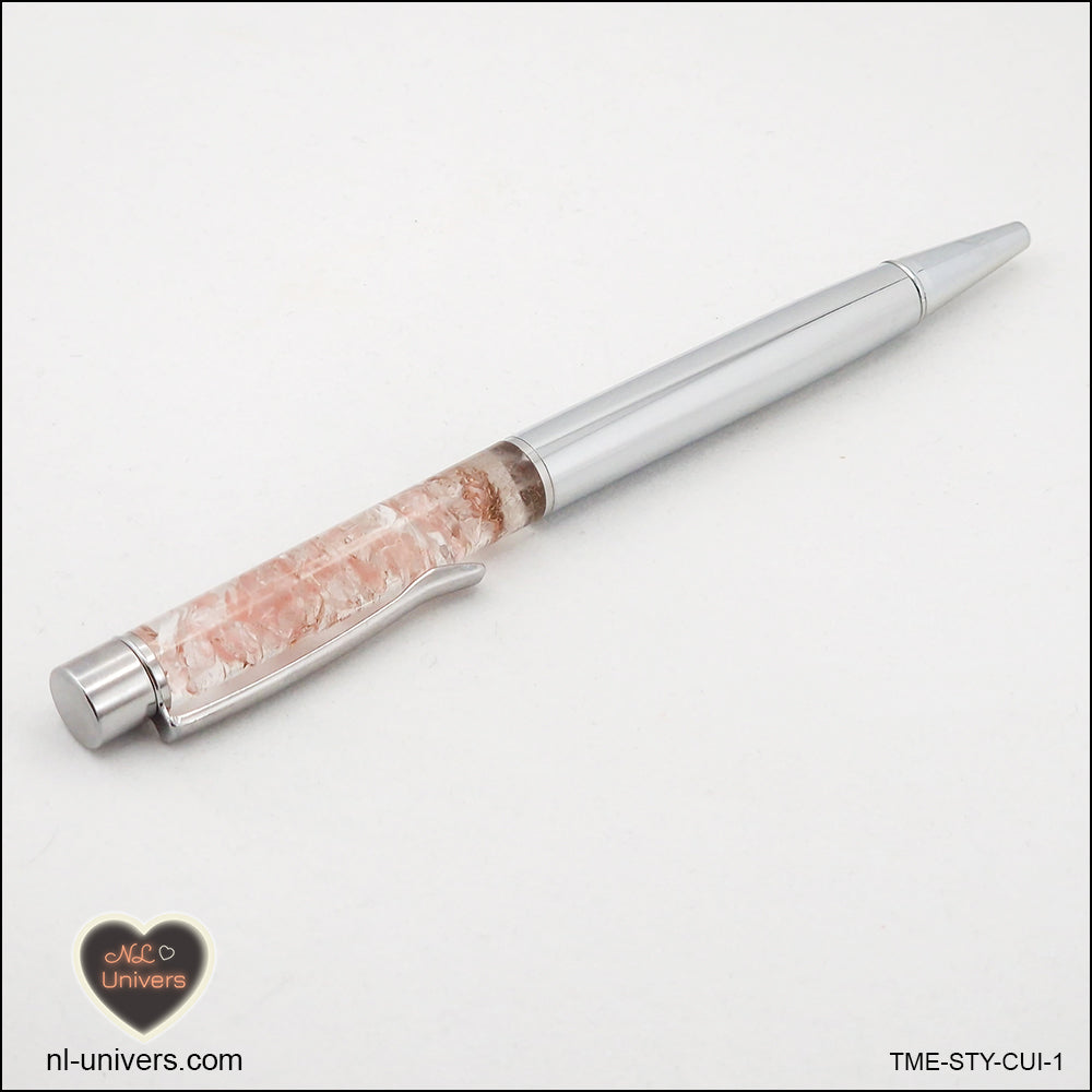 Stylo Tourmaline Melon d'eau métallique en orgonite cuivre