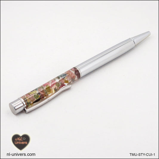 Stylo Tourmaline multicolore métallique en orgonite cuivre