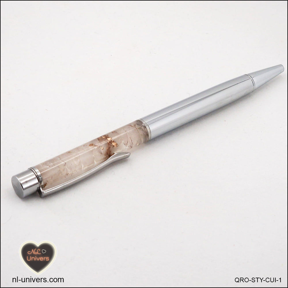 Stylo Quartz rose métallique en orgonite cuivre