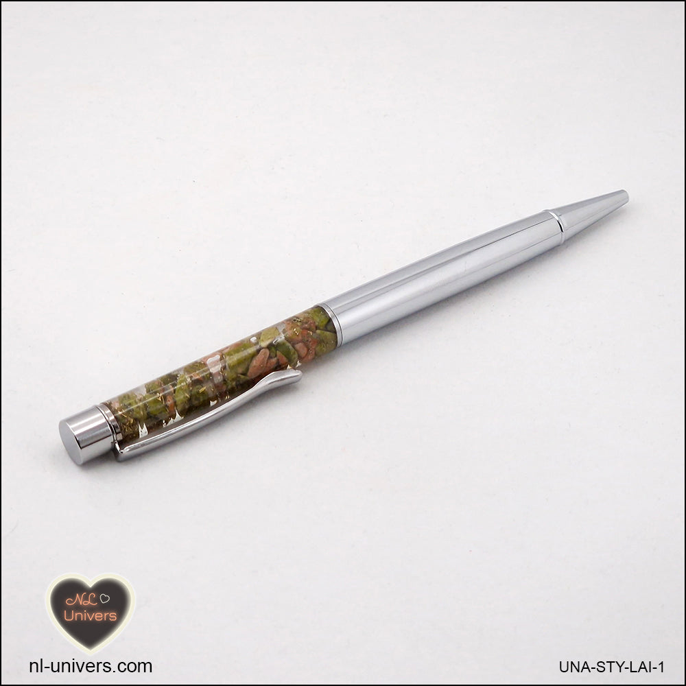 Stylo Unakite métallique en orgonite laiton