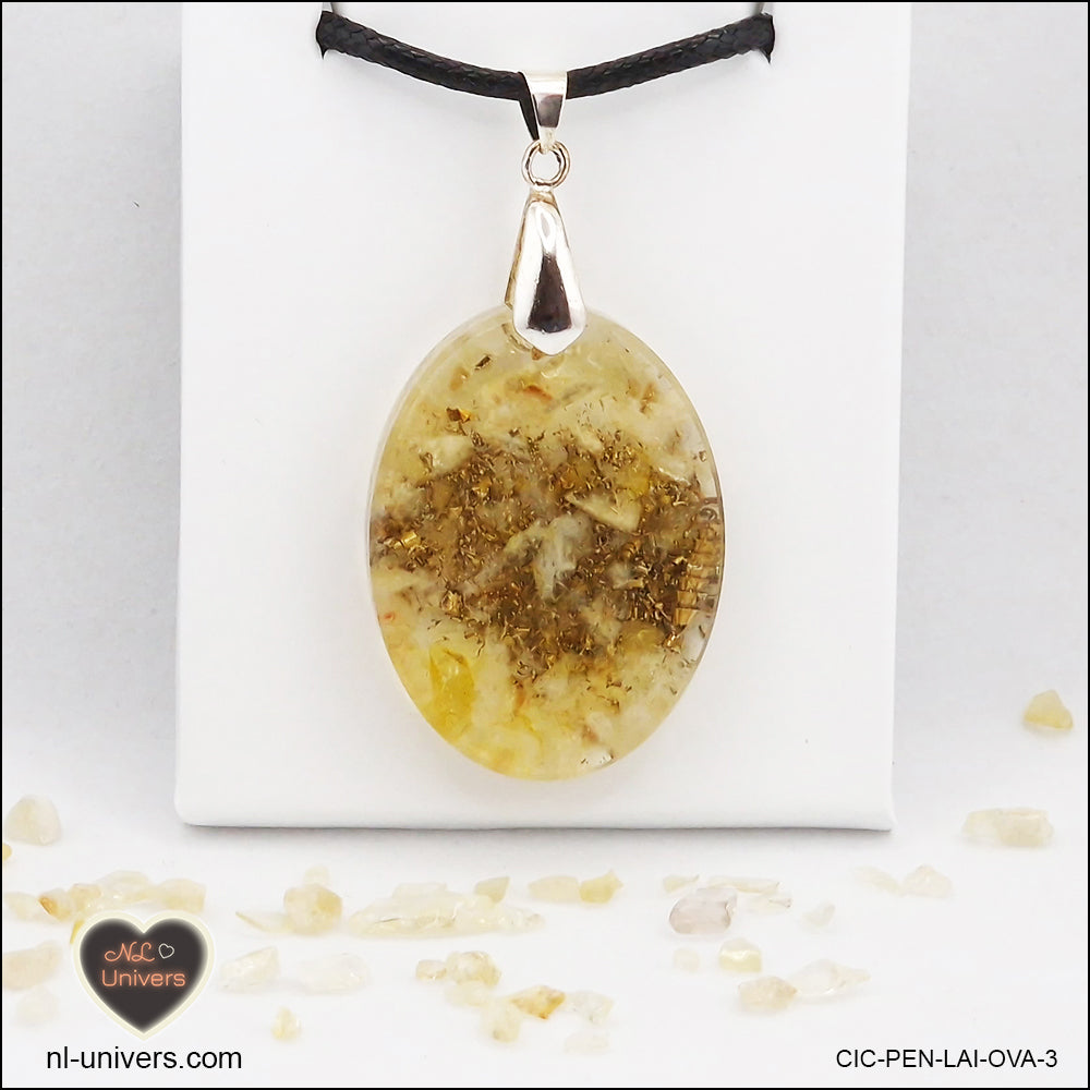 Oval heated Citrine pendant M.2 in brass orgonite