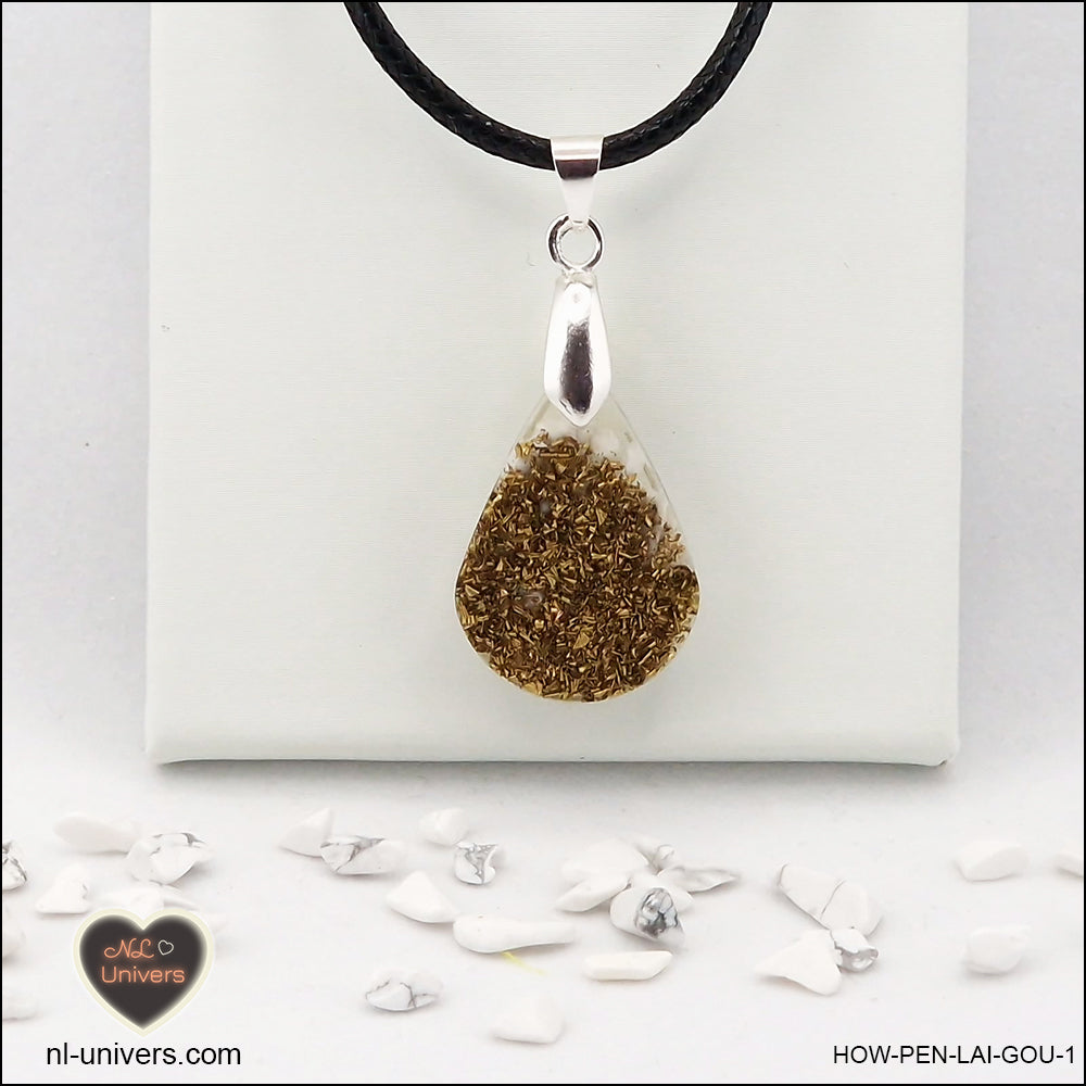 Pendentif Howlite-Magnésite goutte en orgonite laiton