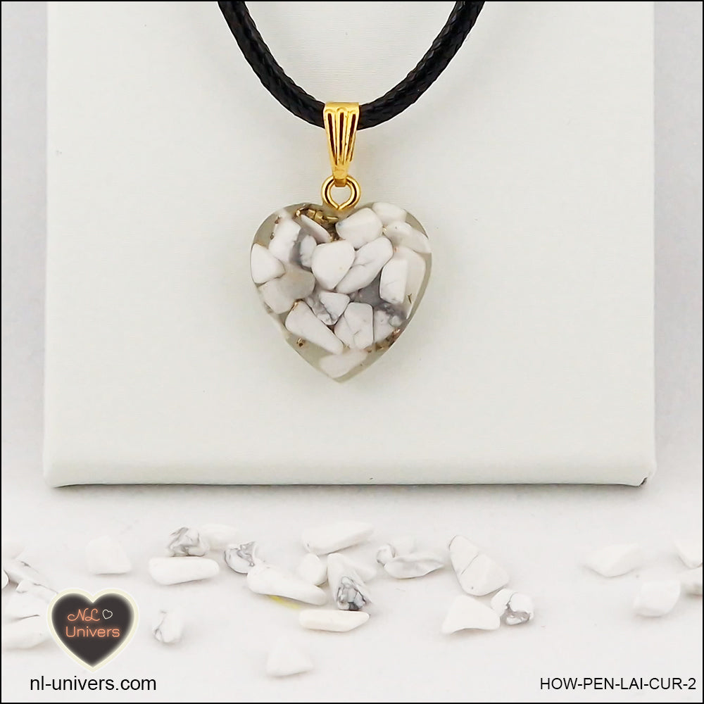 Howlite-Magnesite heart pendant M.1 in brass orgonite