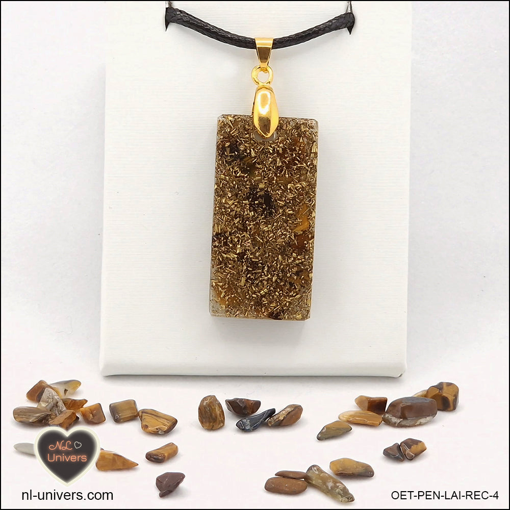 Rectangular Tiger's Eye pendant M.2 in brass orgonite