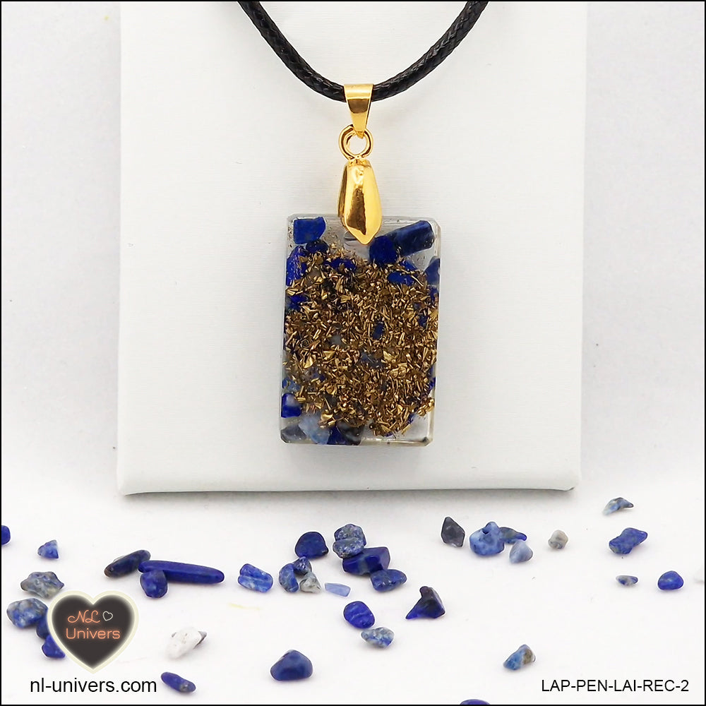 Lapis-Lazuli rectangle M.1 pendant in brass orgonite