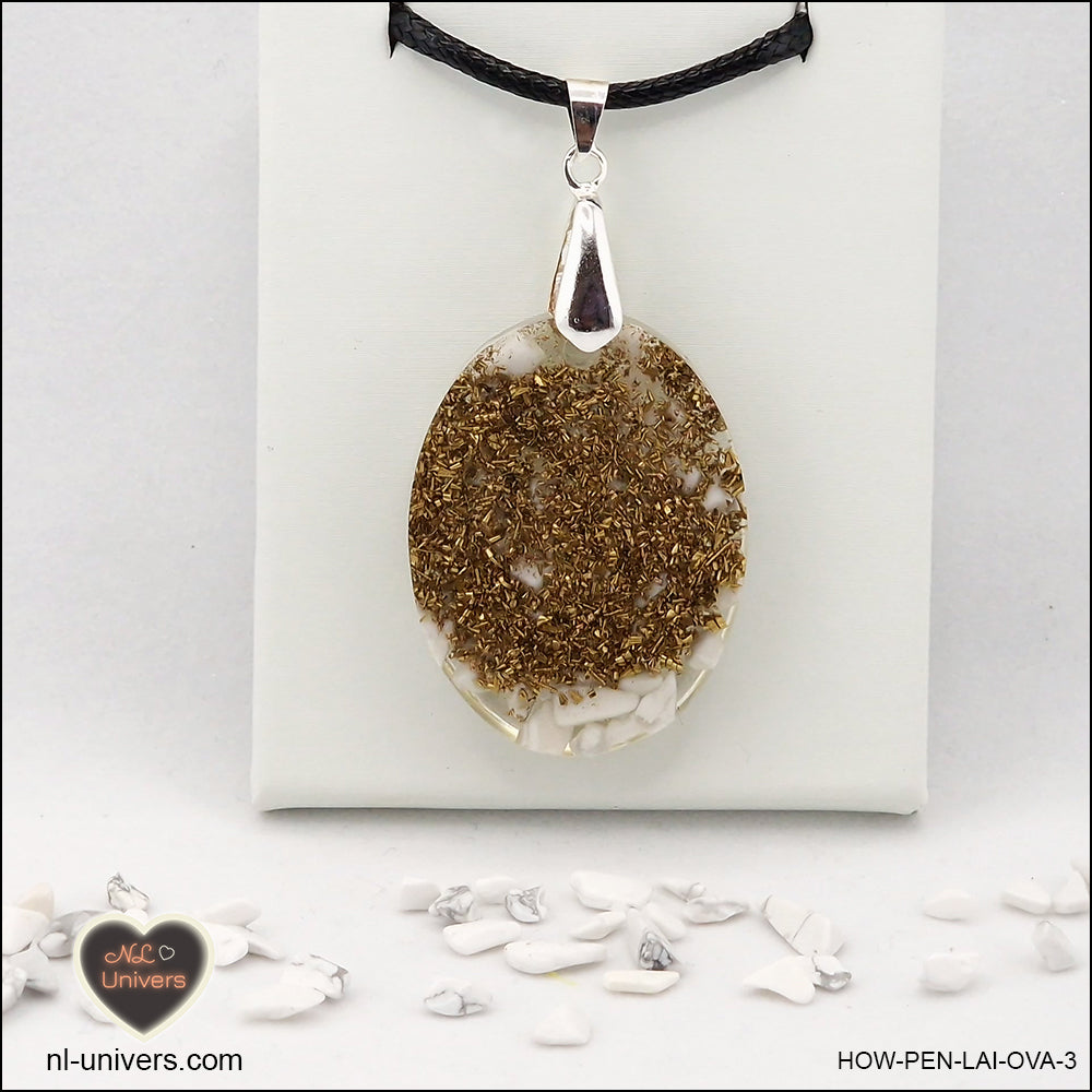 Pendentif Howlite-Magnésite ovale M.2 en orgonite laiton