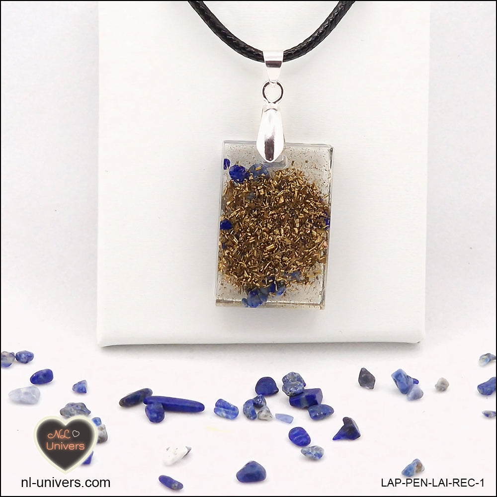 Pendentif Lapis-Lazuli rectangle M.1 en orgonite laiton