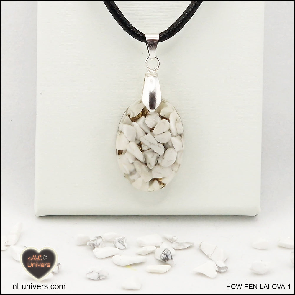 Pendentif Howlite-Magnésite ovale M.1 en orgonite laiton