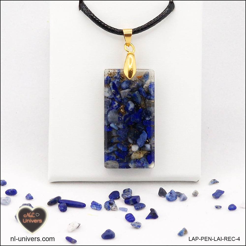 Lapis-Lazuli rectangle pendant M.2 in brass orgonite