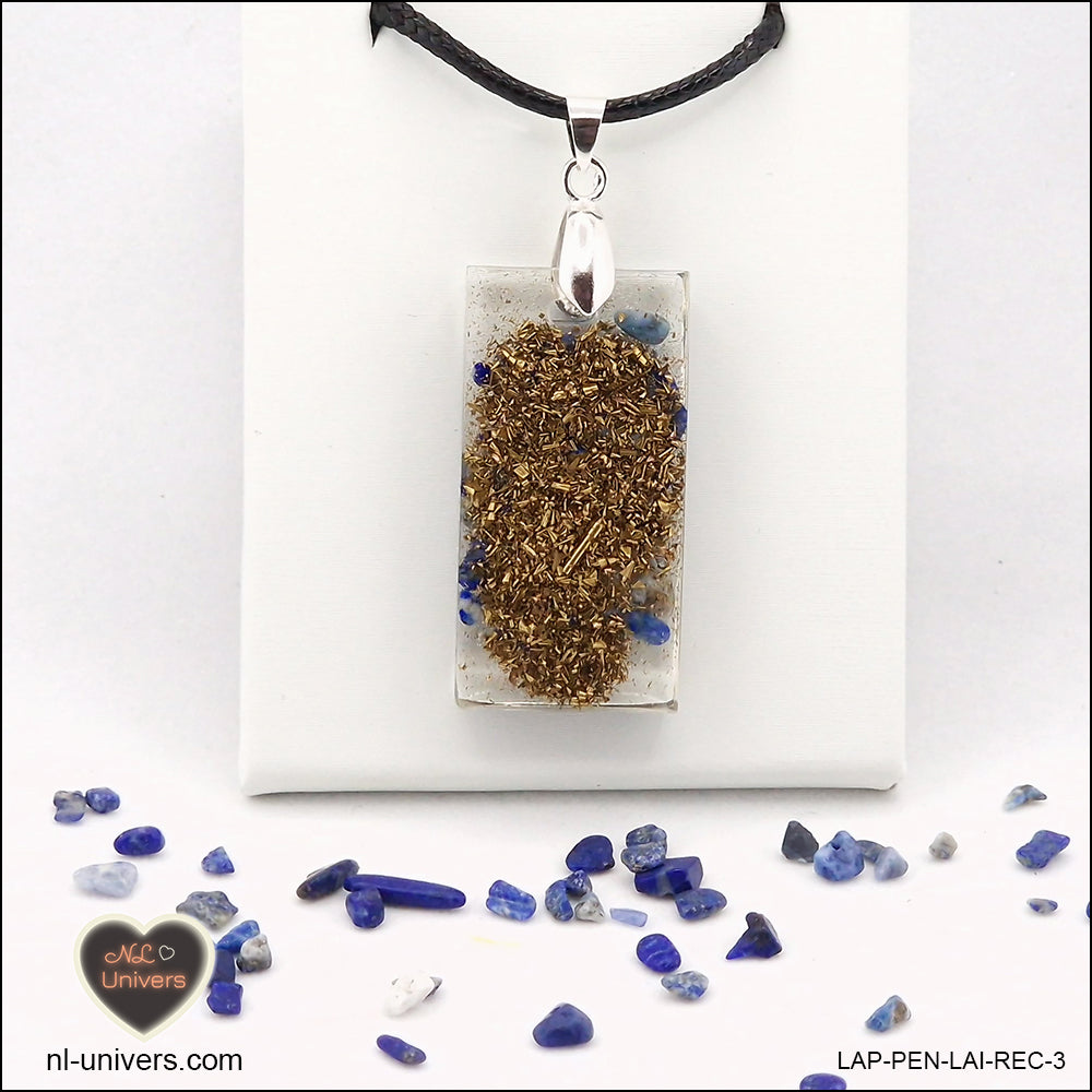 Pendentif Lapis-Lazuli rectangle M.2 en orgonite laiton