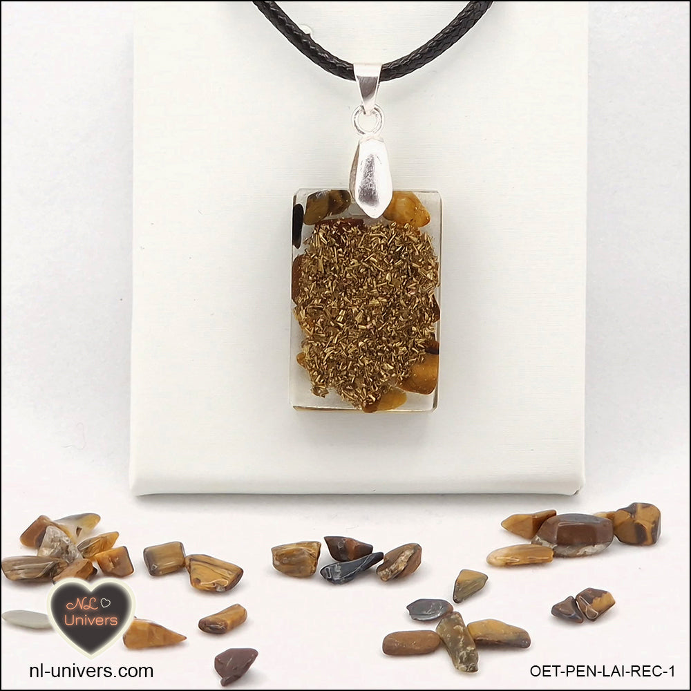 Rectangular Tiger's Eye pendant M.1 in brass orgonite