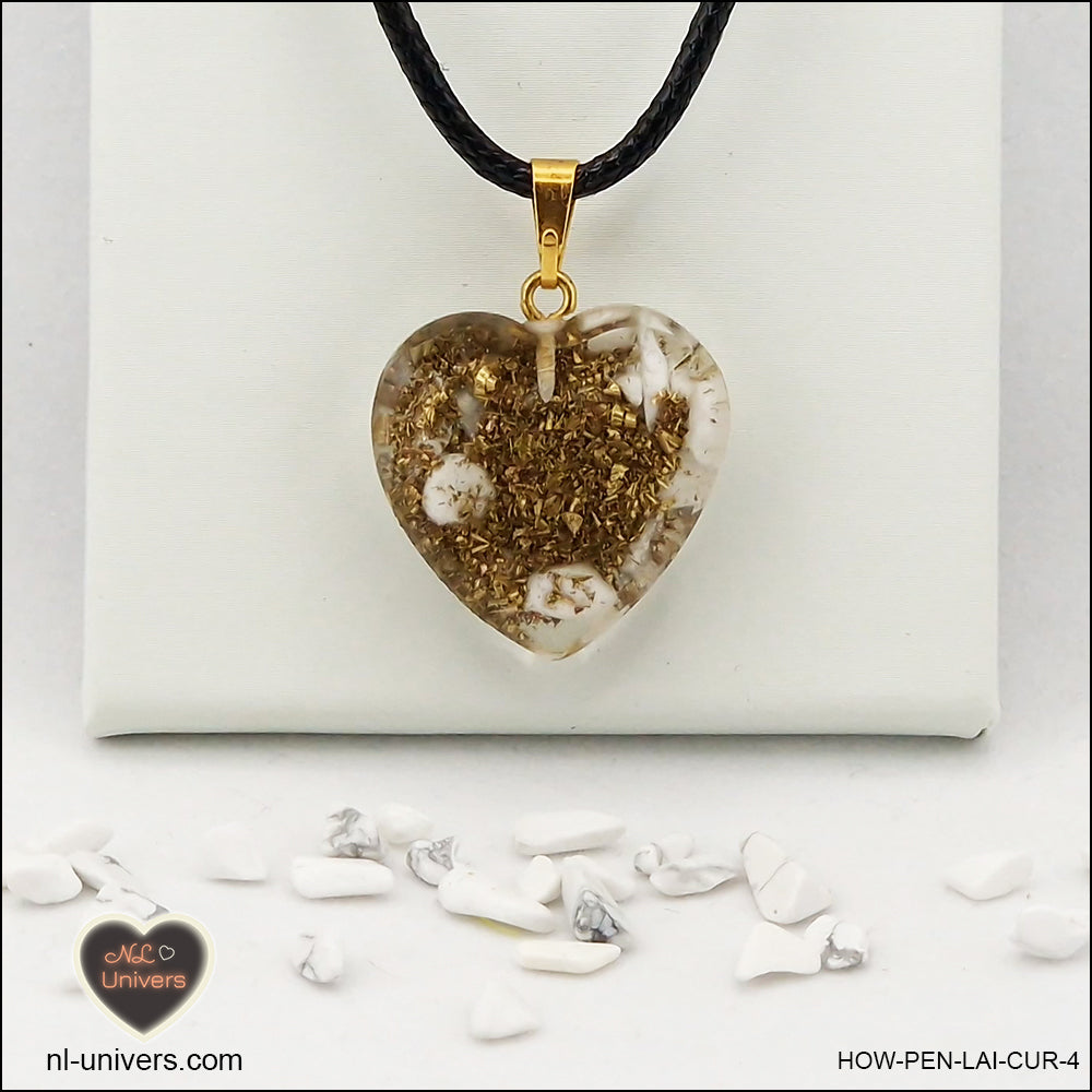 Howlite-Magnesite heart pendant M.2 in brass orgonite