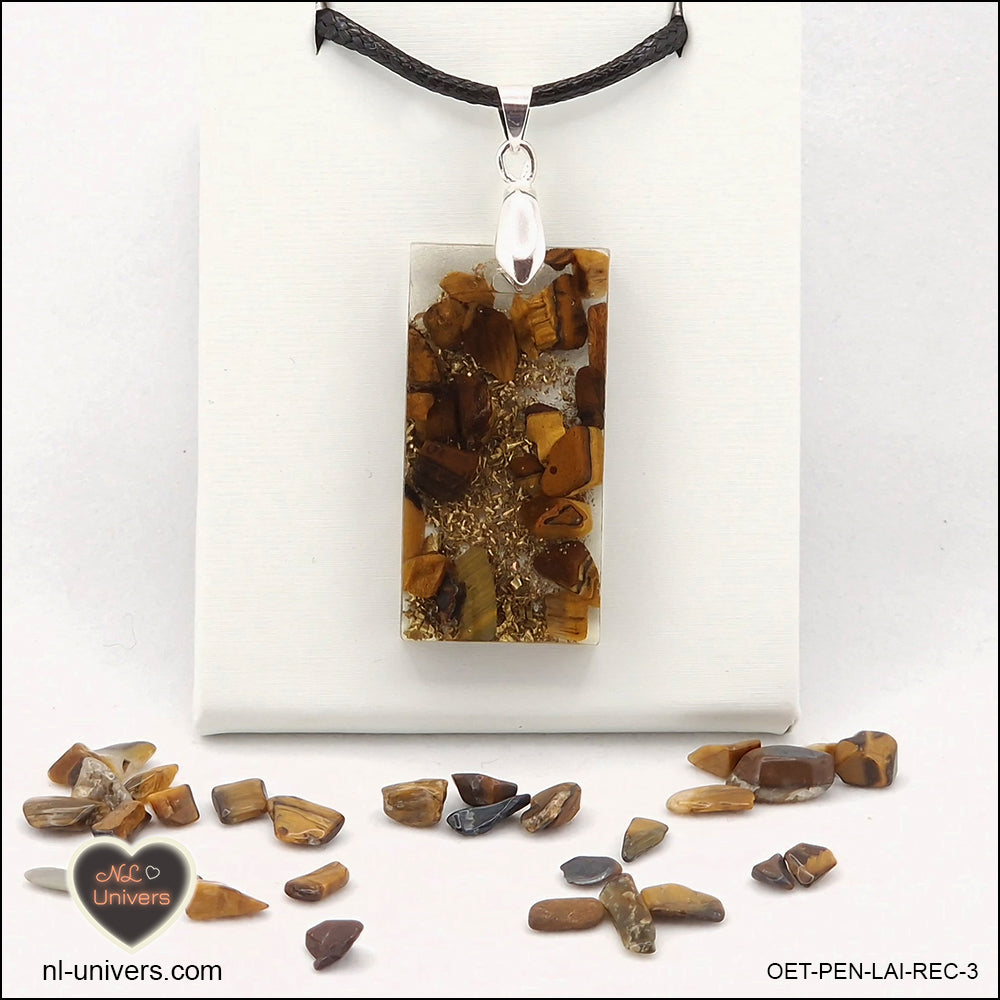 Pendentif Œil de Tigre rectangle M.2 en orgonite laiton