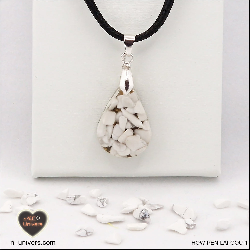 Pendentif Howlite-Magnésite goutte en orgonite laiton