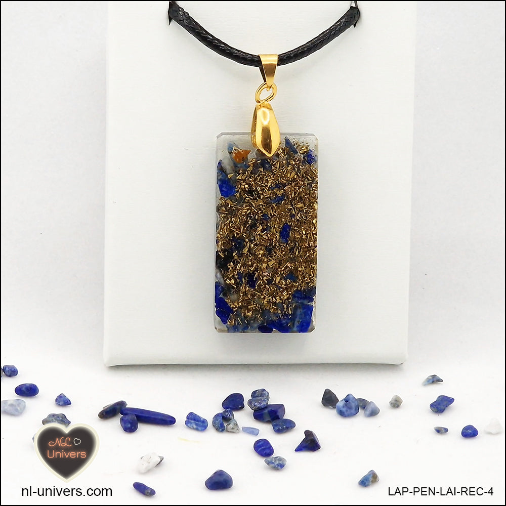 Lapis-Lazuli rectangle pendant M.2 in brass orgonite