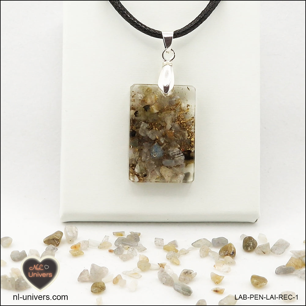 Pendentif Labradorite rectangle M.1 en orgonite laiton