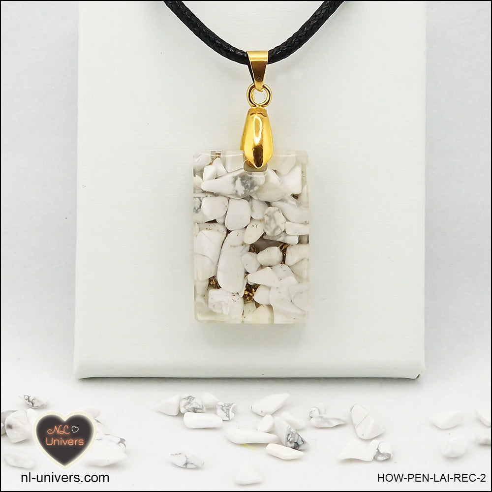 Pendentif Howlite-Magnésite rectangle M.1 en orgonite laiton