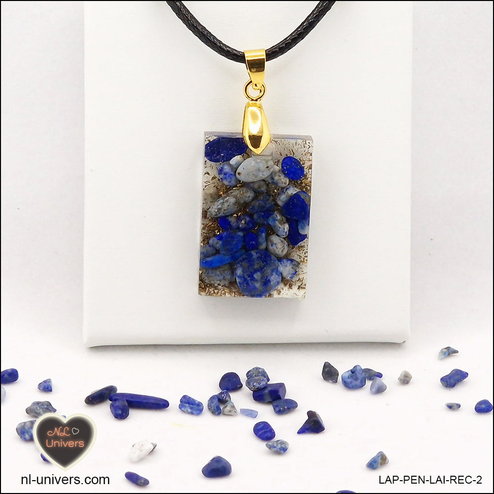 Pendentif Lapis-Lazuli rectangle M.1 en orgonite laiton