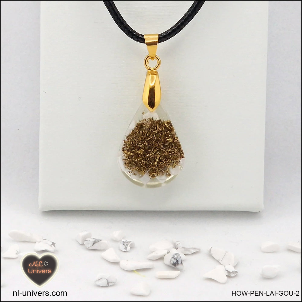 Pendentif Howlite-Magnésite goutte en orgonite laiton