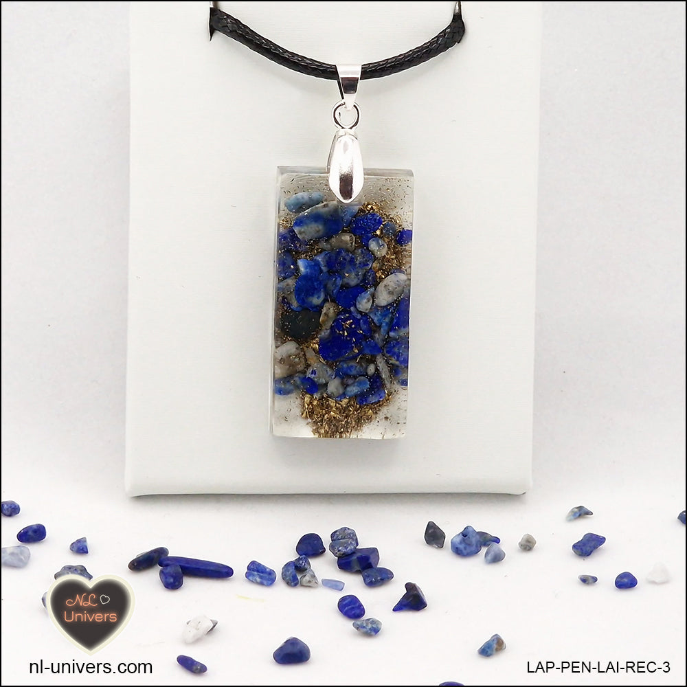 Pendentif Lapis-Lazuli rectangle M.2 en orgonite laiton