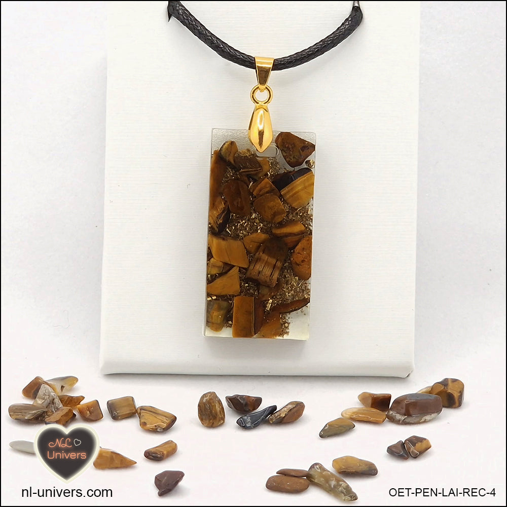 Pendentif Œil de Tigre rectangle M.2 en orgonite laiton