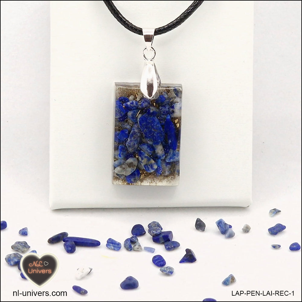 Lapis-Lazuli rectangle M.1 pendant in brass orgonite