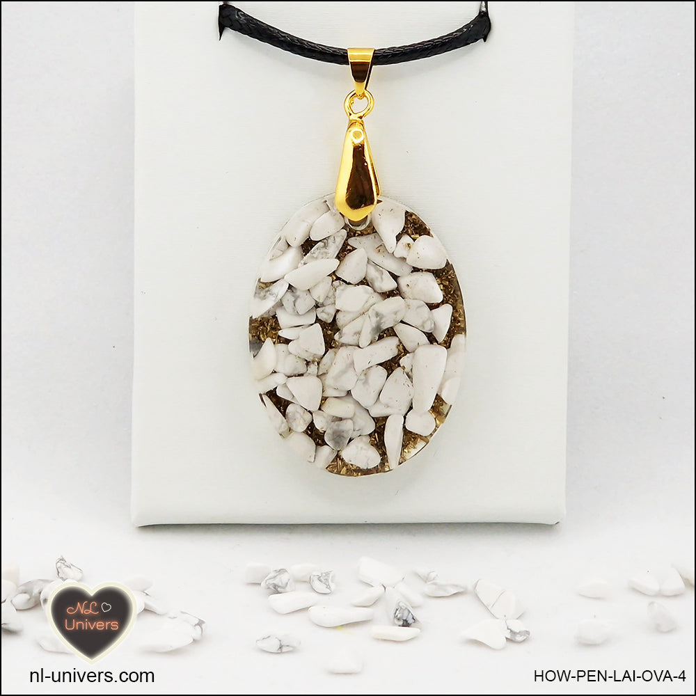 Pendentif Howlite-Magnésite ovale M.2 en orgonite laiton