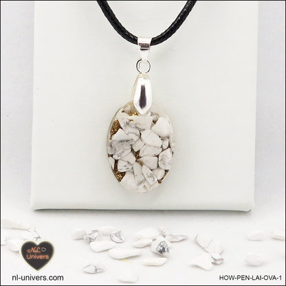 Pendentif Howlite-Magnésite ovale M.1 en orgonite laiton