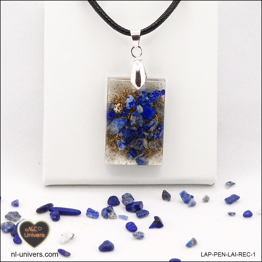 Lapis-Lazuli rectangle M.1 pendant in brass orgonite