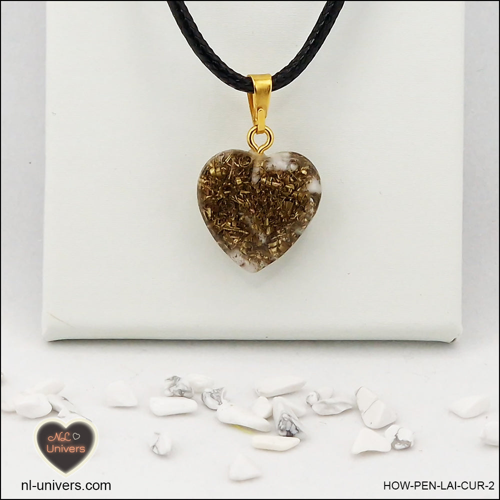 Howlite-Magnesite heart pendant M.1 in brass orgonite